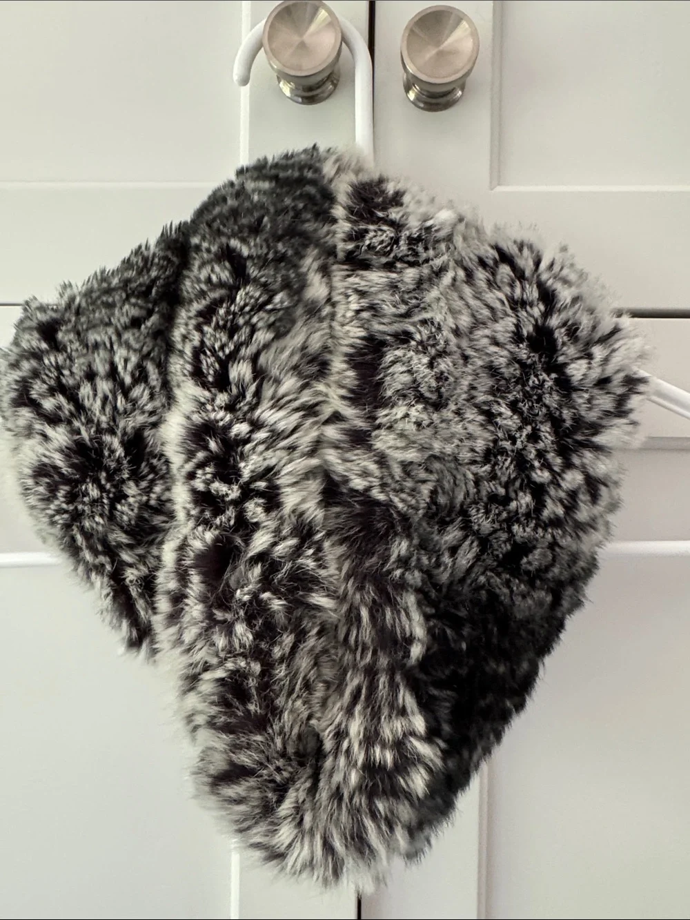 Luxe rabbit Fur Scarf Wrap in gray/black and White